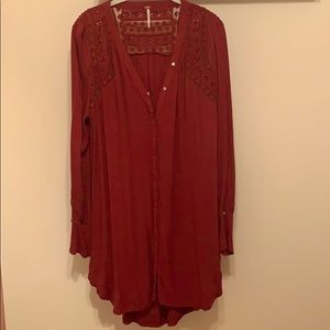 Burgundy boho shirt dress